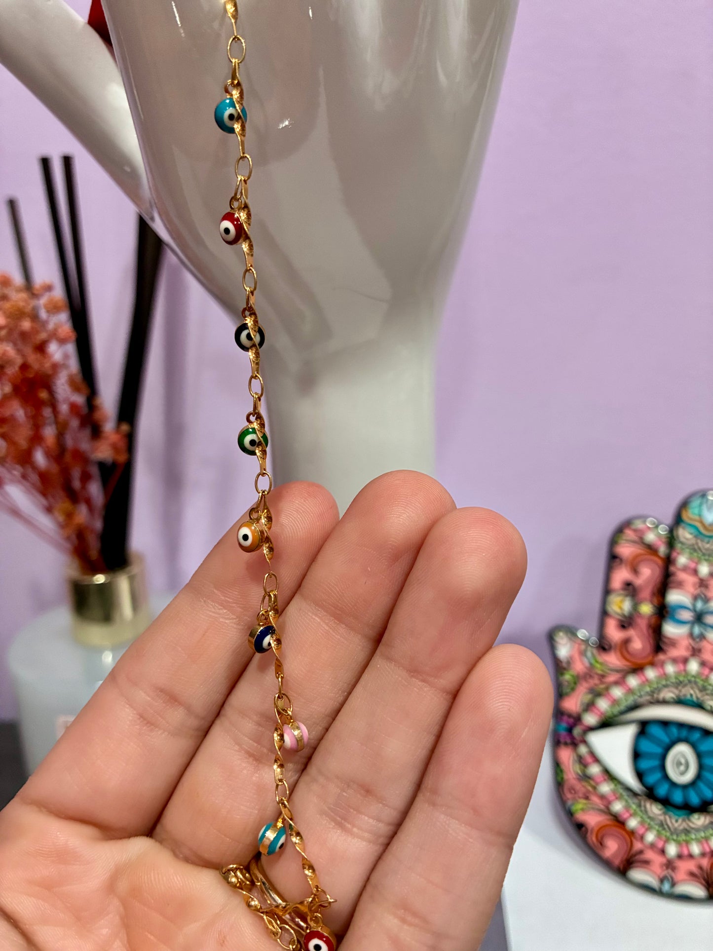 Multicolor Evil Eye & Gold Anklet
