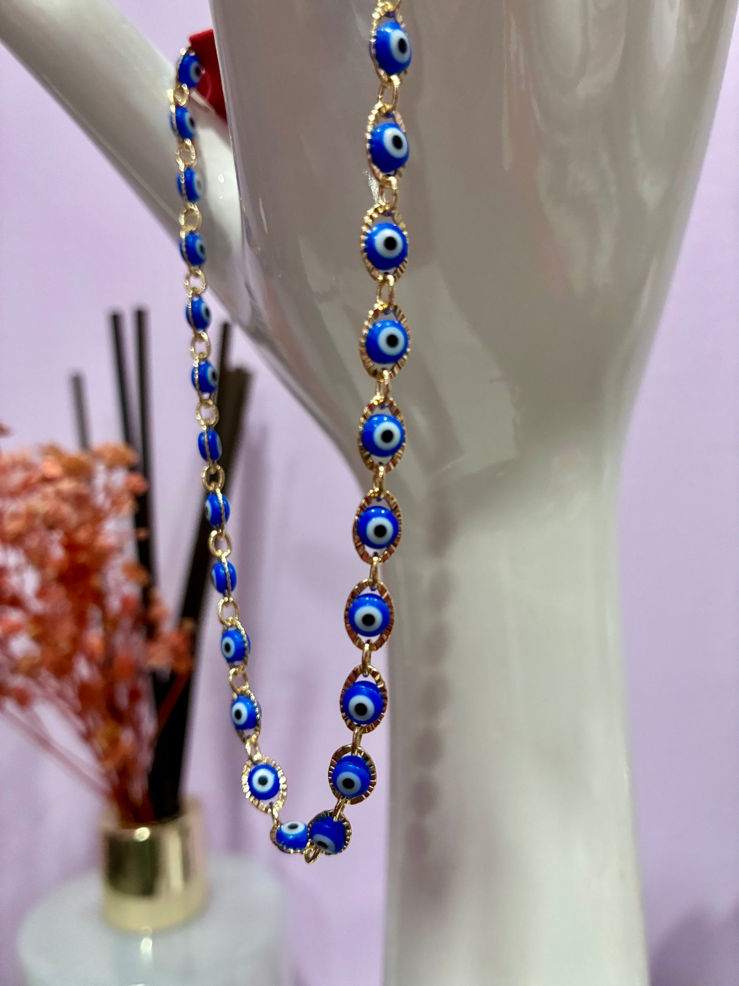 Blue & Gold Evil Eye Anklet