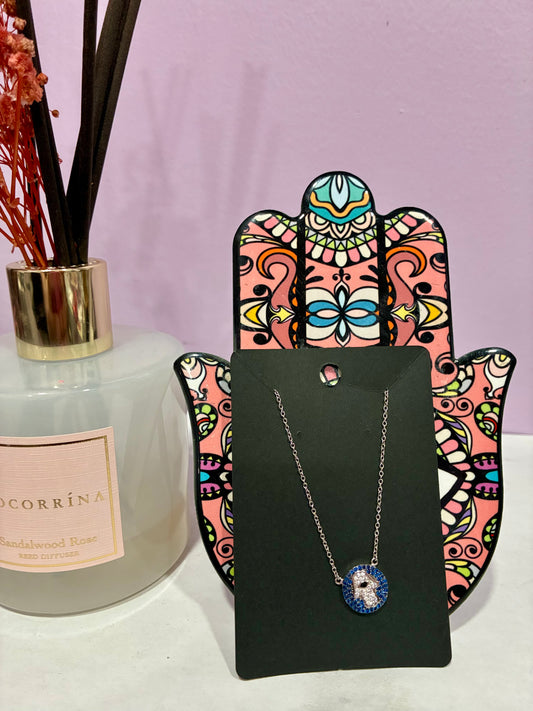 Silver Blue Hamsa Hand Dainty Necklace