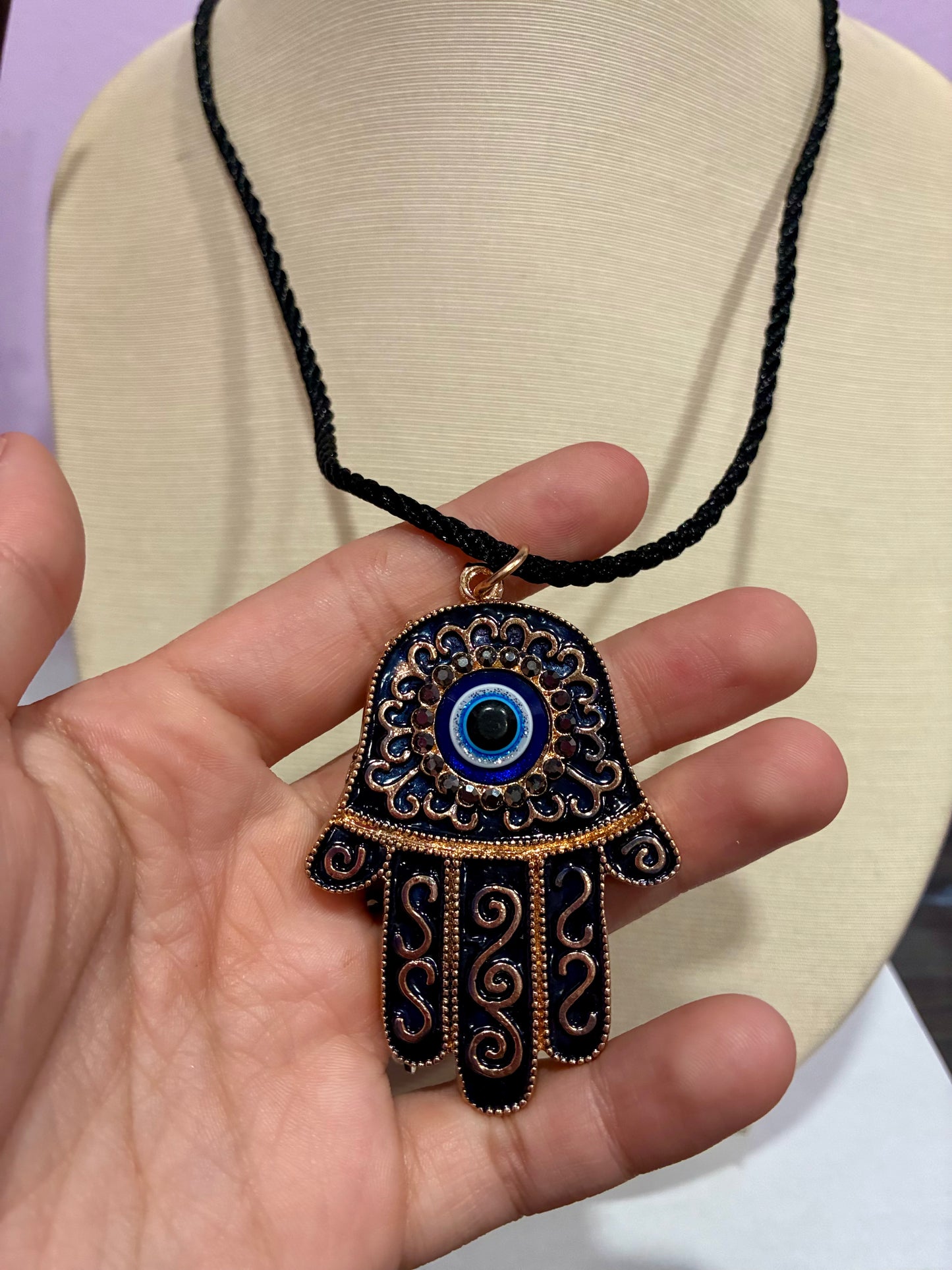 Evil Eye Hamsa Hand Rope Necklace