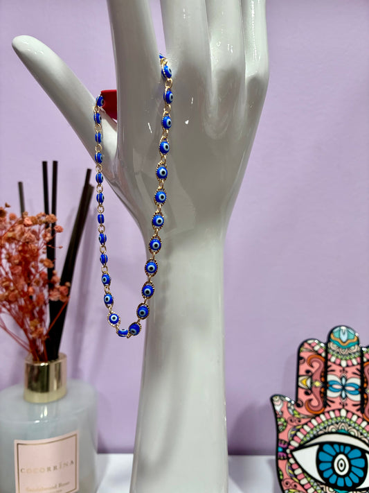 Blue & Gold Evil Eye Anklet