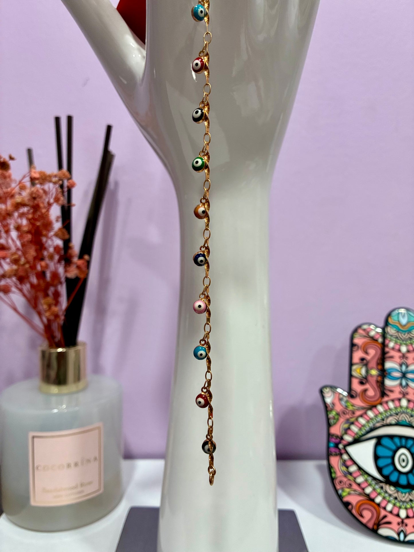 Multicolor Evil Eye & Gold Anklet