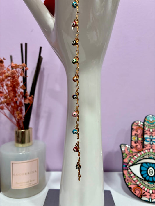 Multicolor Evil Eye & Gold Anklet
