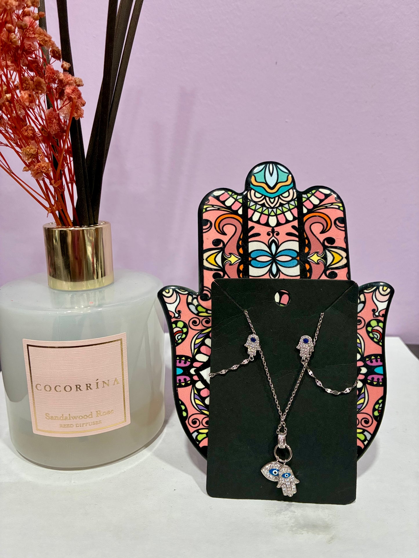 Hamsa + Evil Eye Matching Earrings & Necklace Set