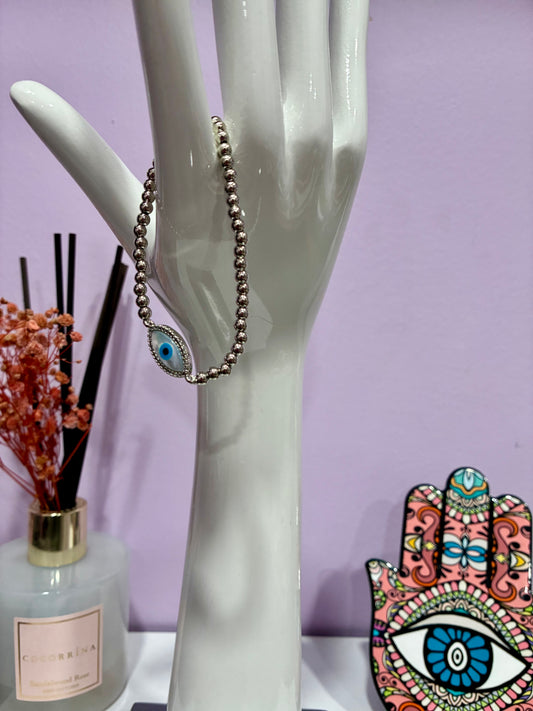 Silver Beaded Evil Eye Bracelet
