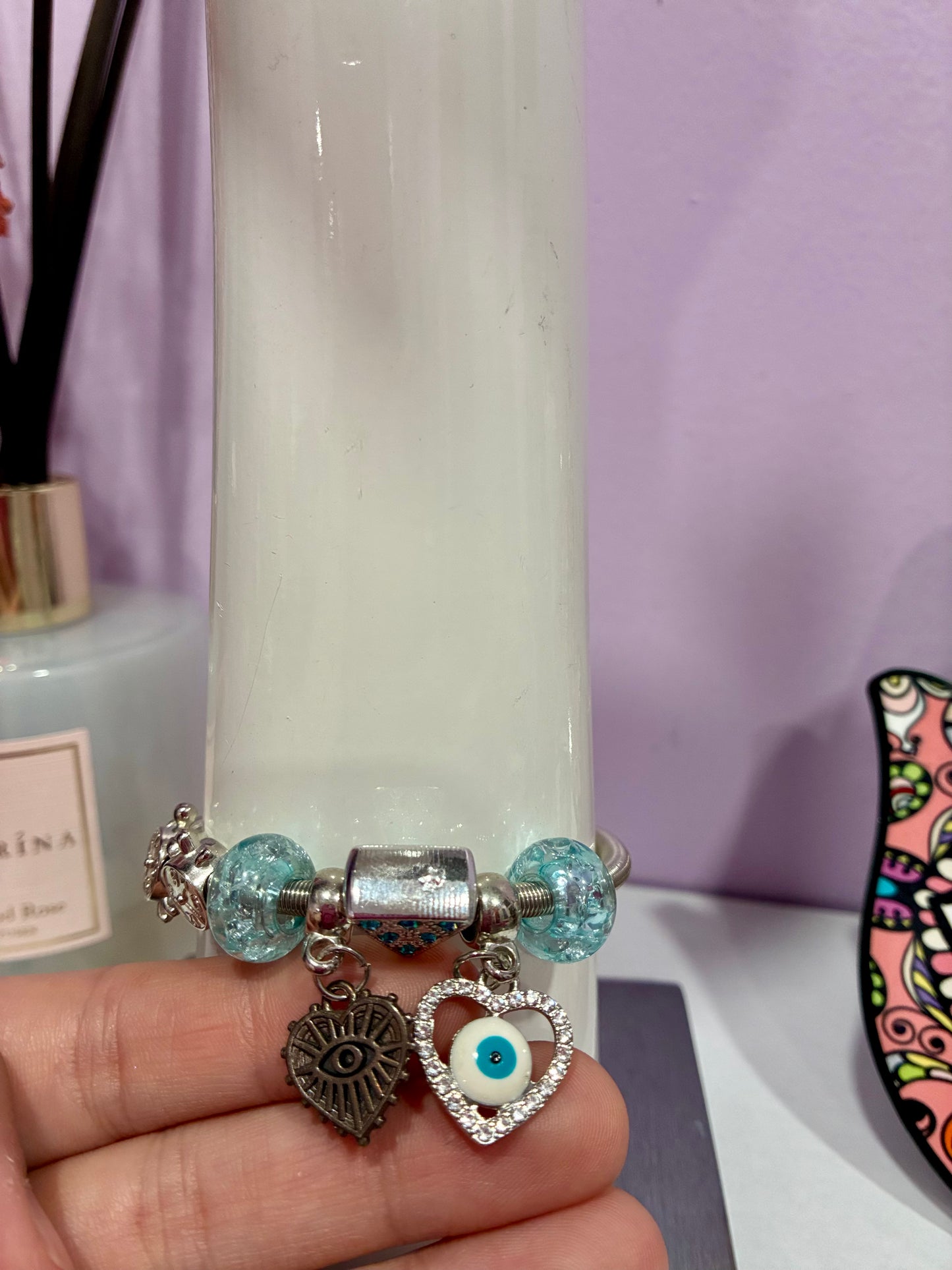 Light Blue & Silver Evil Eye Charm Bracelet