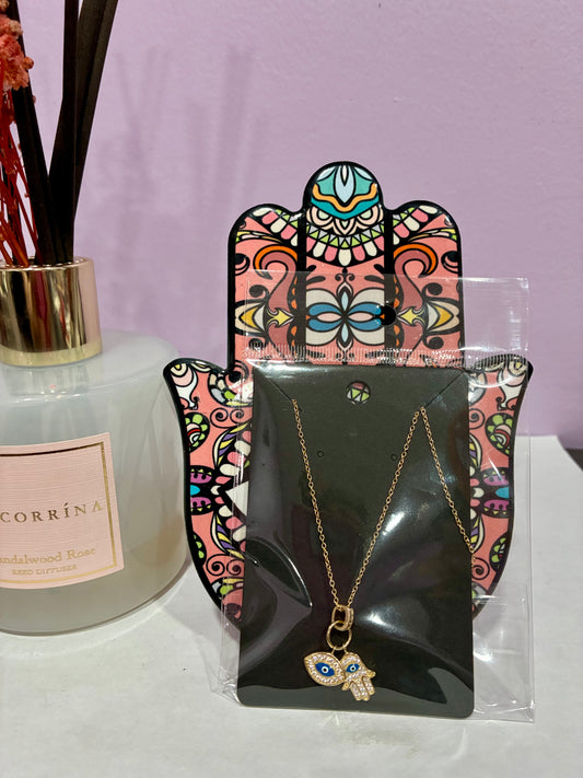 Gold Chain Necklace Dual Charm Hamsa Hand + Evil Eye