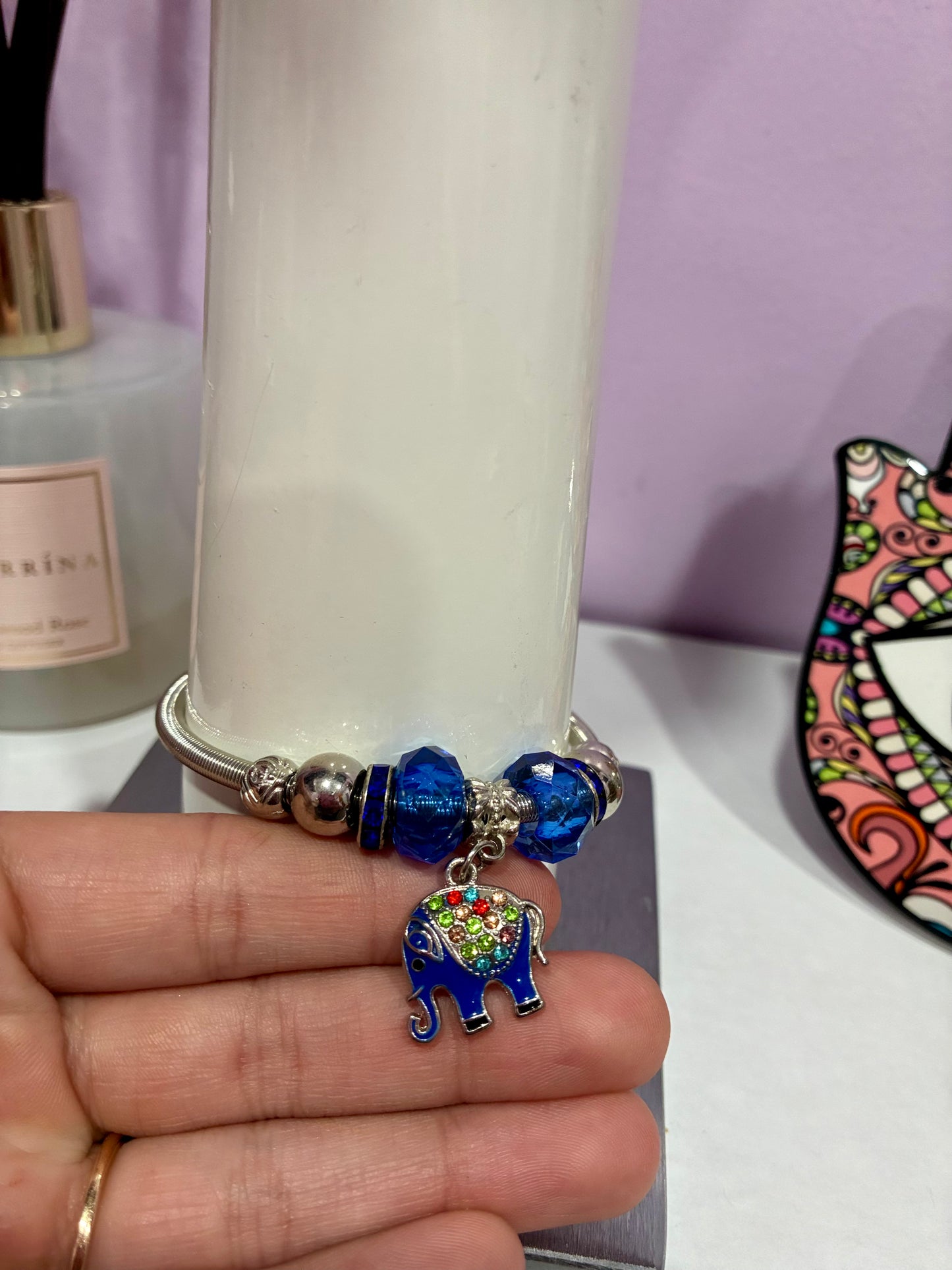 Blue & Silver Elephant Charm Bracelet