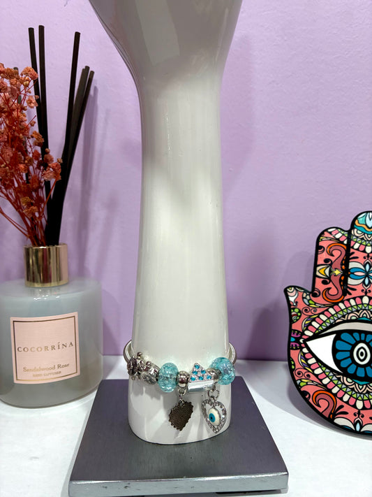 Light Blue & Silver Evil Eye Charm Bracelet