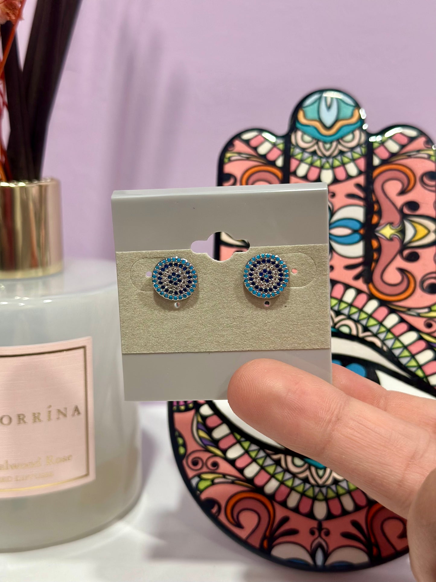 Dark + Light Blue Bedazzled Evil Eye Earrings