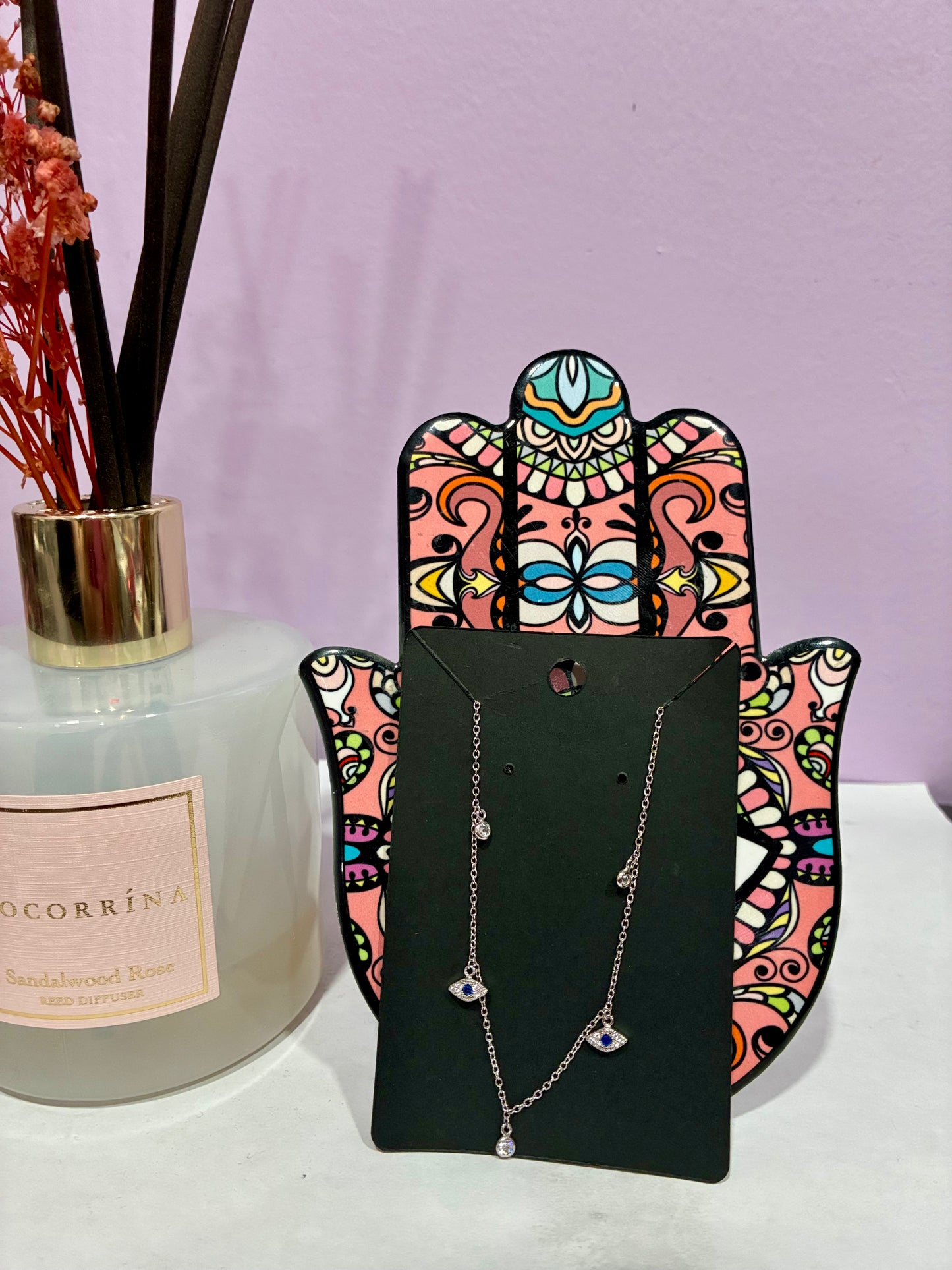 Dainty Jewel + Evil Eye Silver Necklace