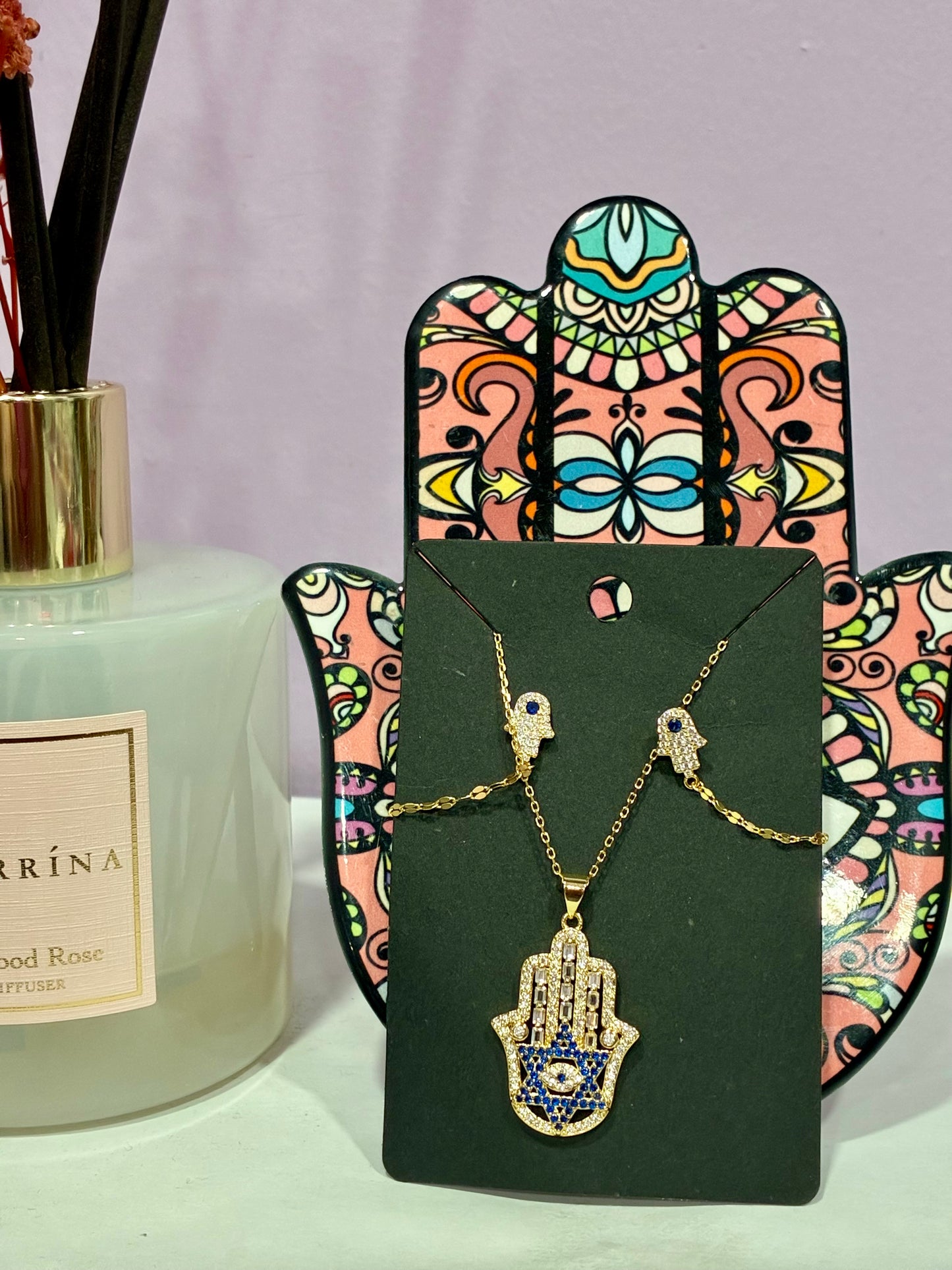 Hamza Large Necklace + Matching Earrings Set Gold