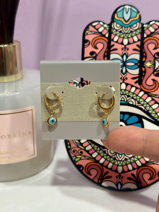 Gold Dangly Evil Eye Earrings