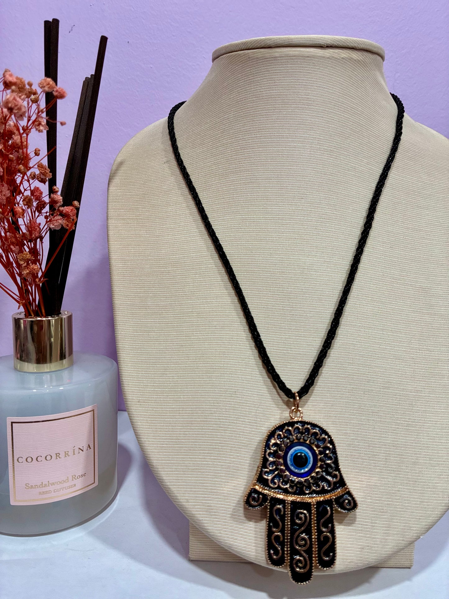 Evil Eye Hamsa Hand Rope Necklace