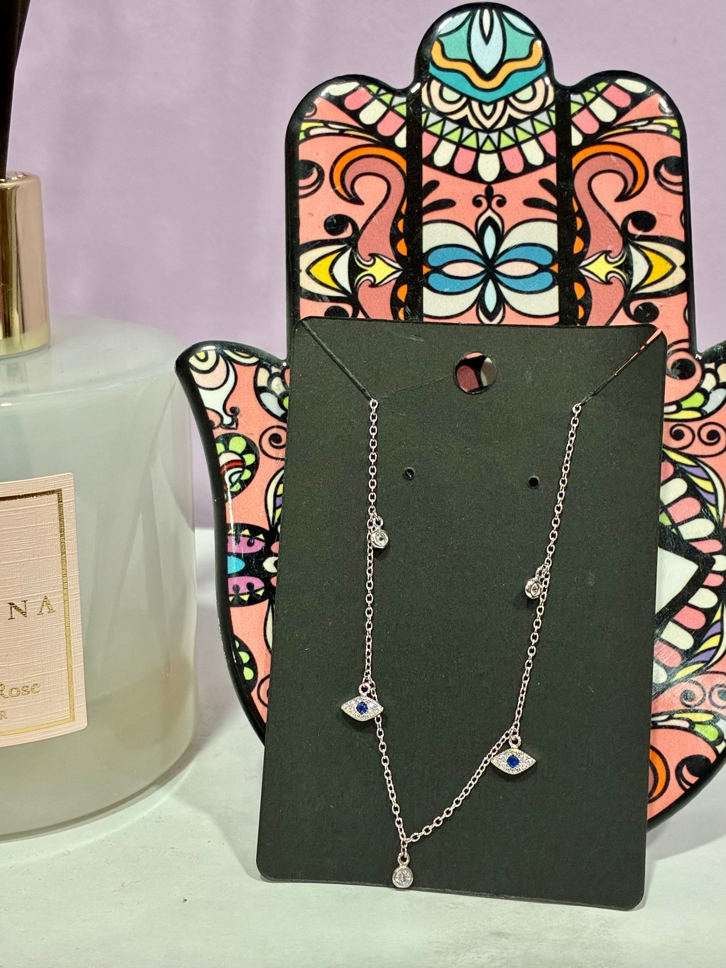 Dainty Jewel + Evil Eye Silver Necklace