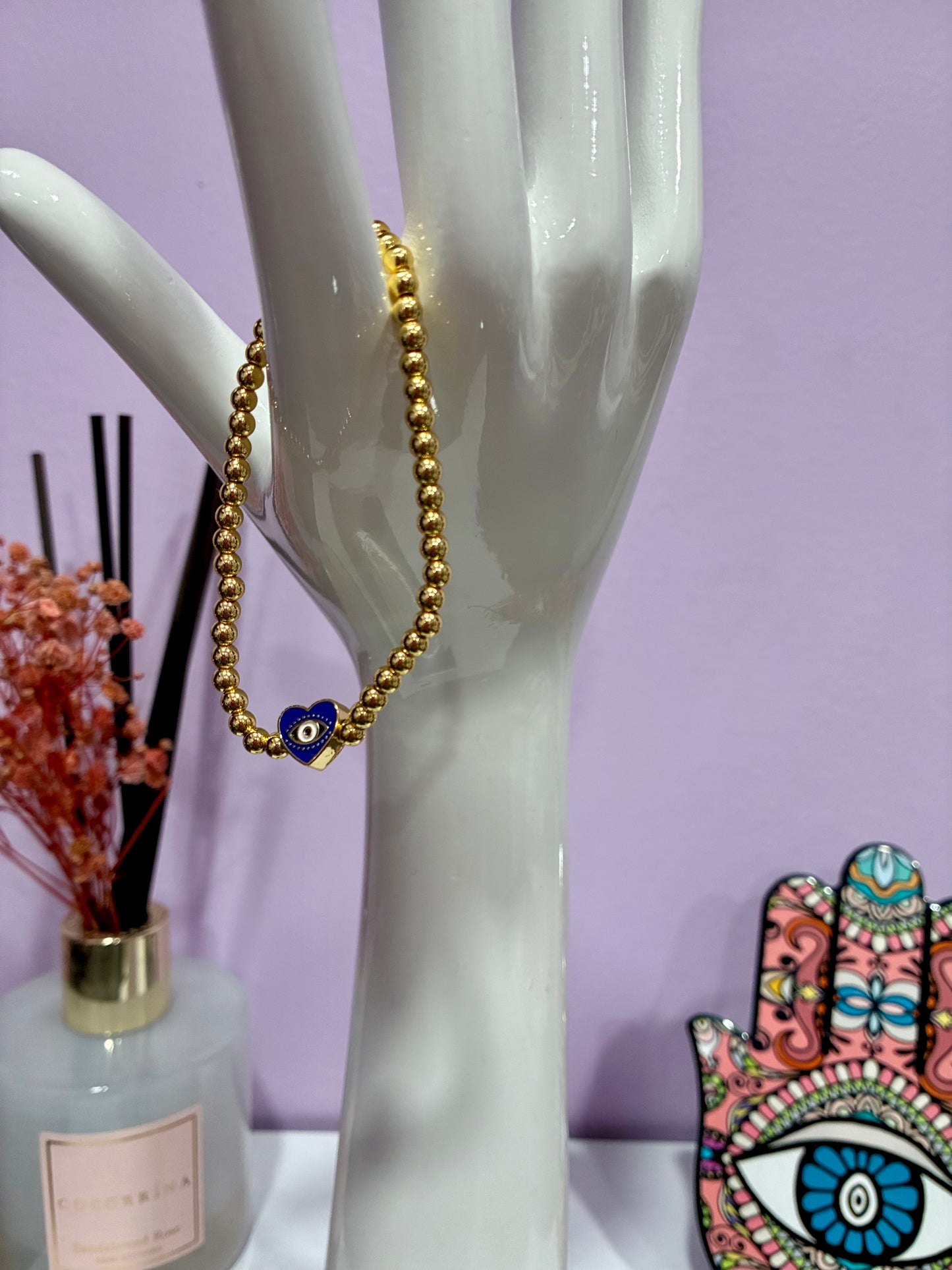 Gold beaded Evil Eye Heart Bracelet